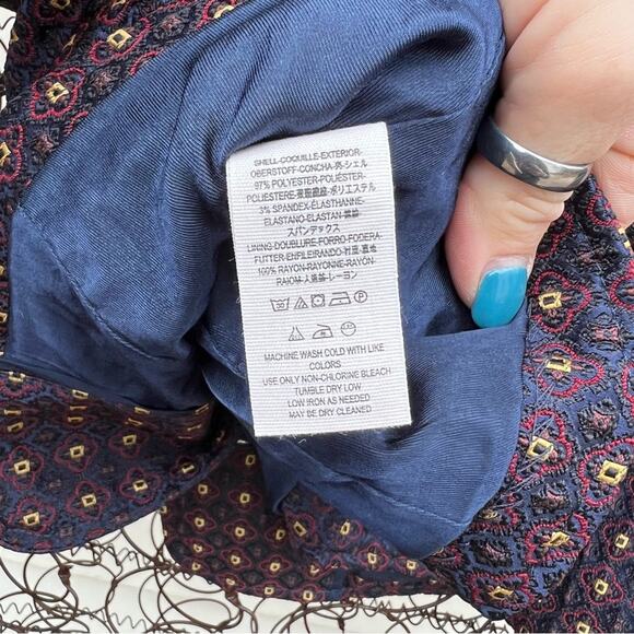 Free People Shrunken Jacquard Jacket Blazer Navy Maroon Geometric SMALL - Picture 11 of 11